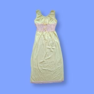 Vintage 60s 70s Pastel Yellow Sleeveless Maxi Nightgown Small Maxi Sleep Dress